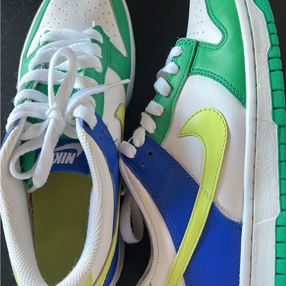 Nike White, Green, Blue & Neon Yellow Low-Top Sneakers